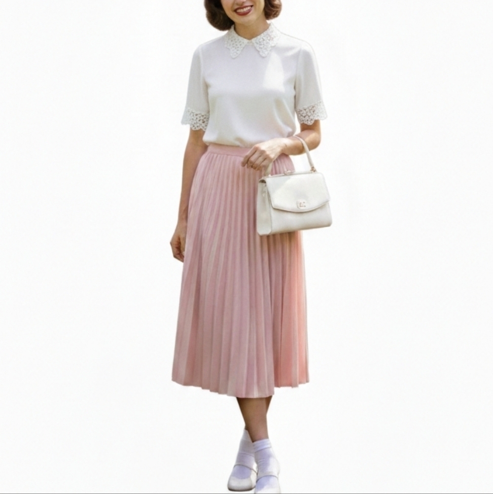 ​Vintage Graff Californiawear Pastel Pink Pleated Midi Skirt - MCM Pinup